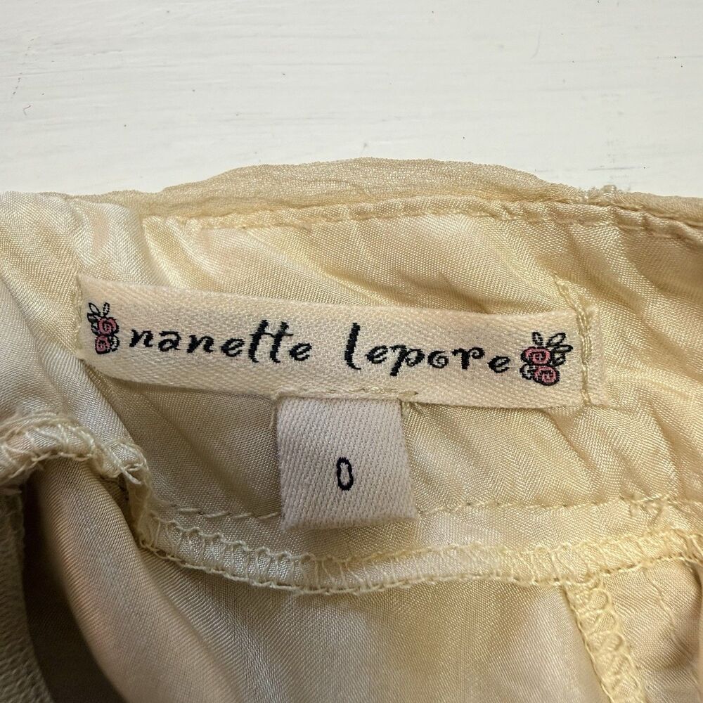 Nanette Lepore VTG Blouse 0 100% Silk Crinkle Cream Victorian Ruffle Fitted Zip - Picture 10 of 16